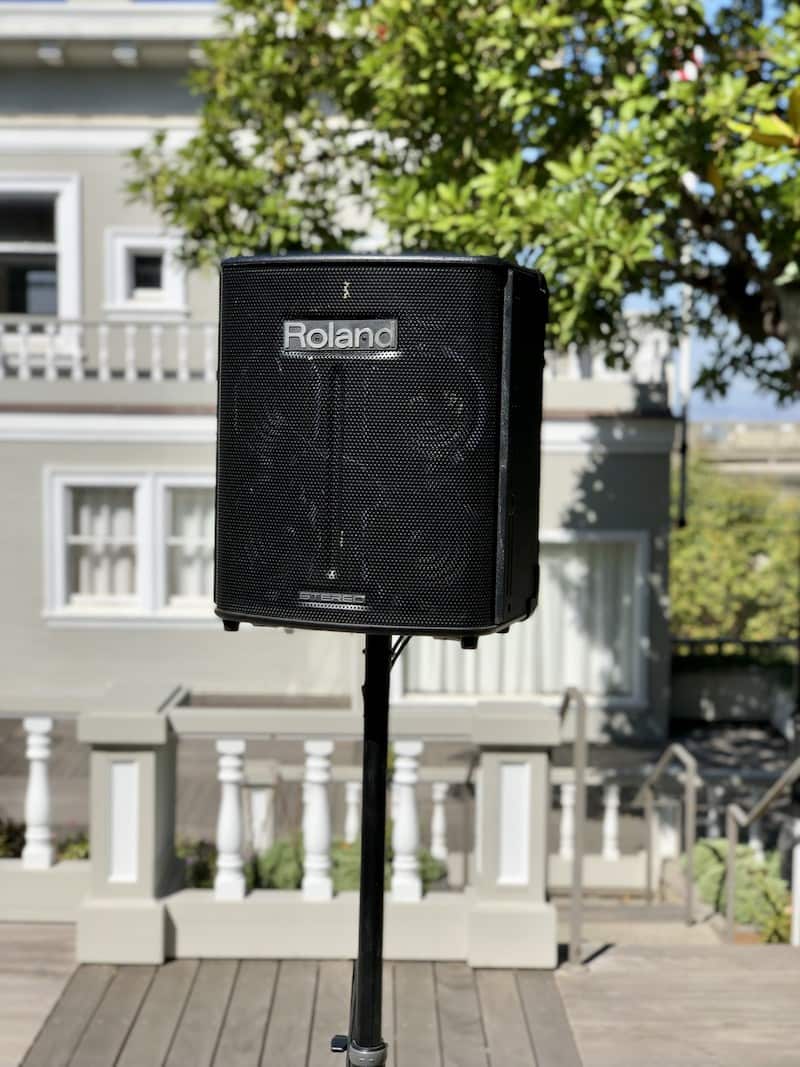 Battery powered speaker setup for wedding