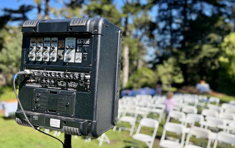 Battery-powered speaker for memorial service