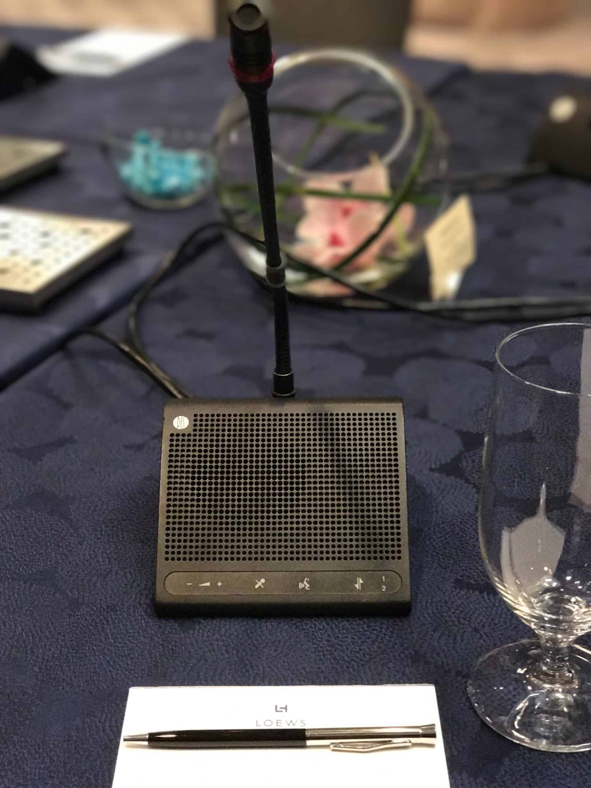 Push-to-talk microphone on table