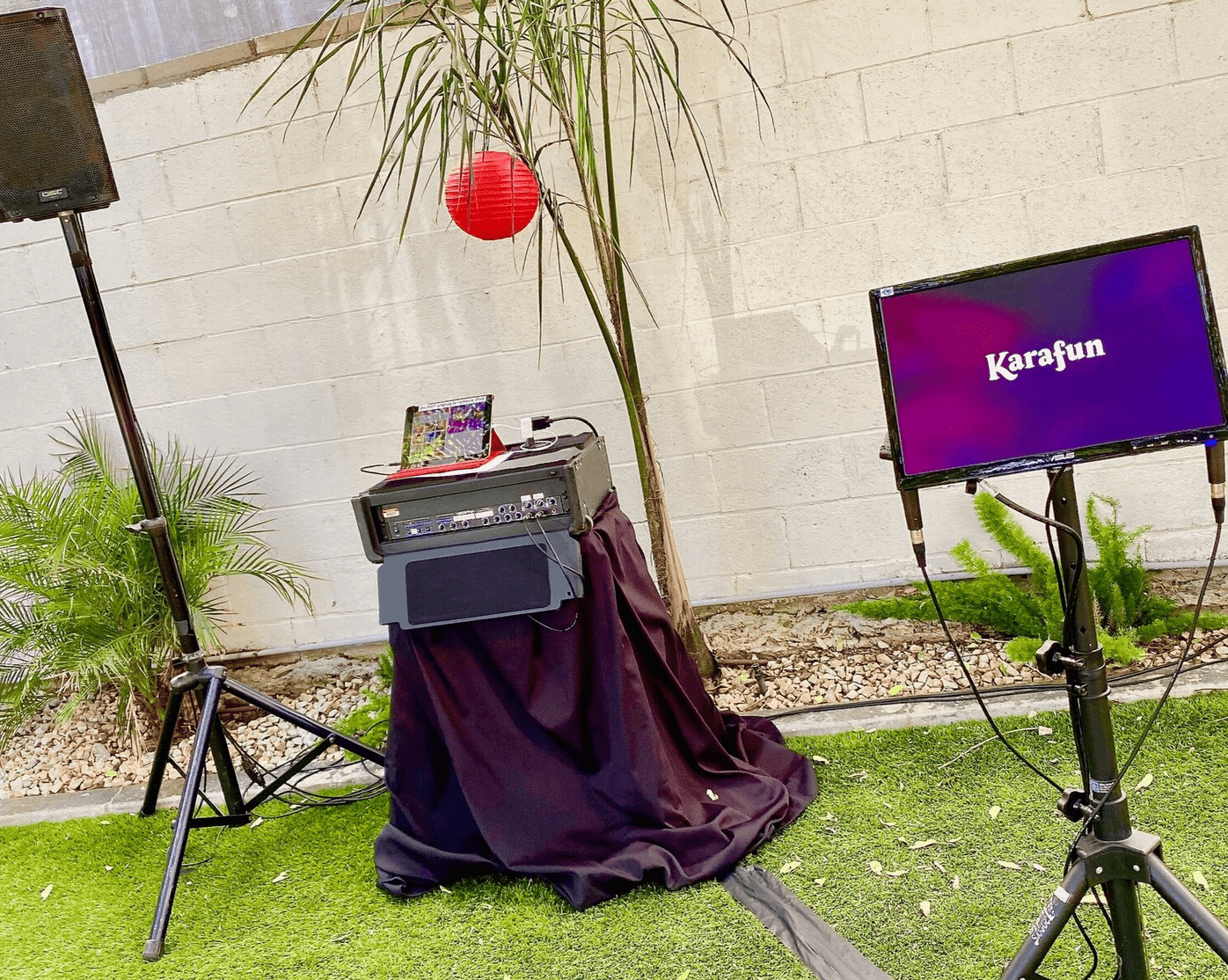 Karaoke machine in backyard party