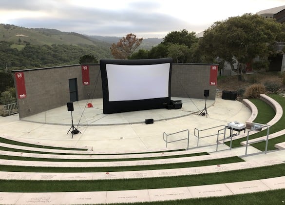 Inlfatable screen at school ampitheater