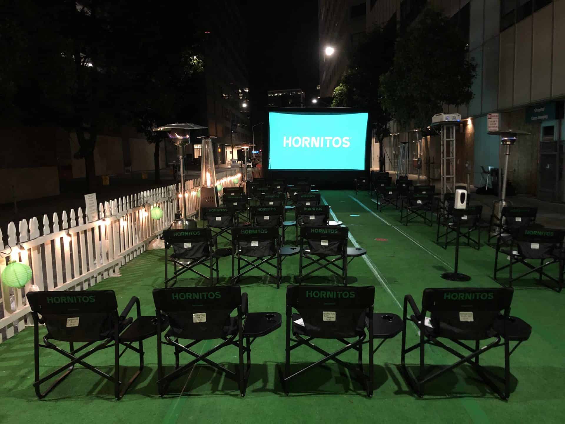 Outdoor movie screen setup in Oakland