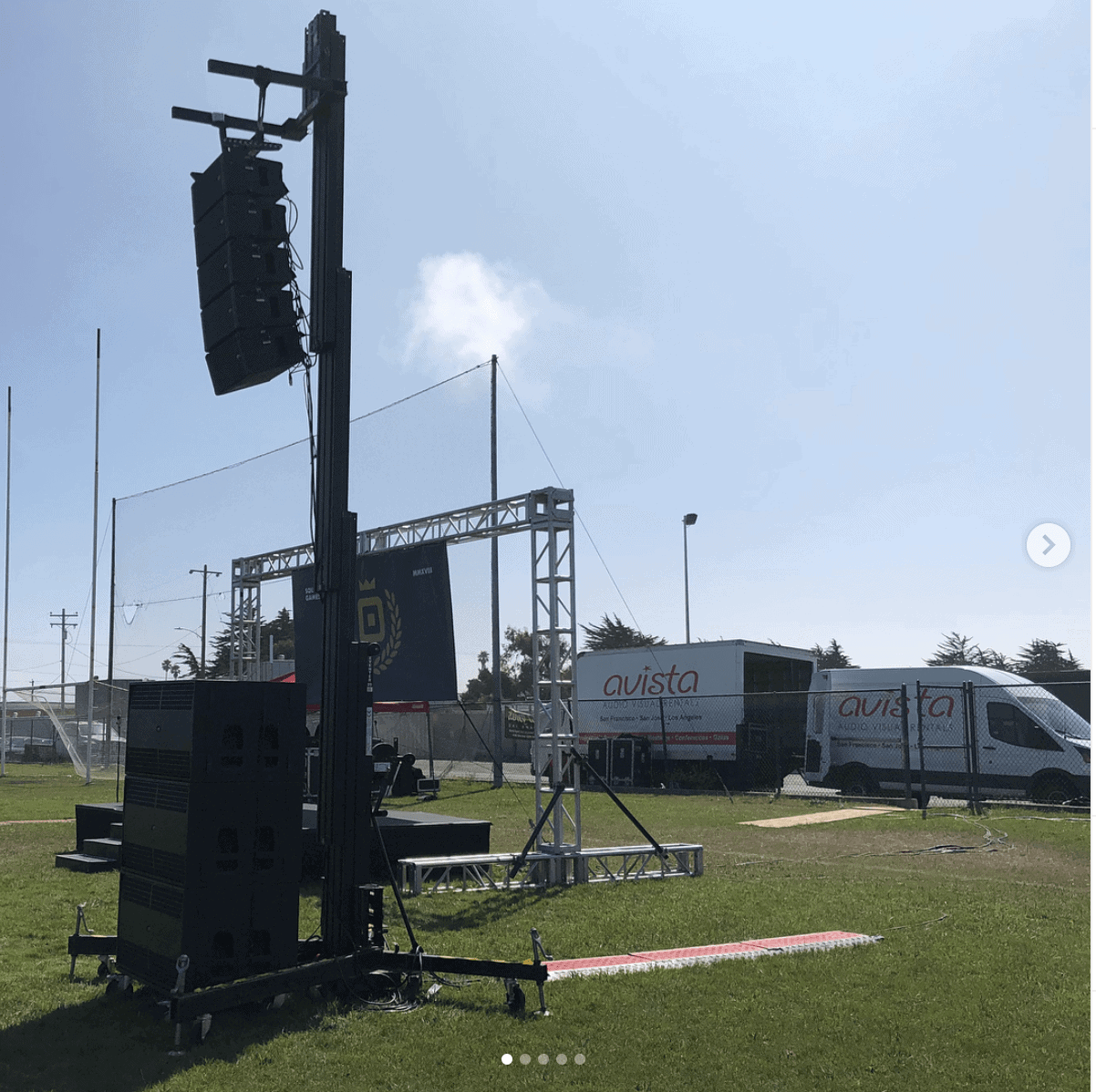 LIne array speakers outside on super towers