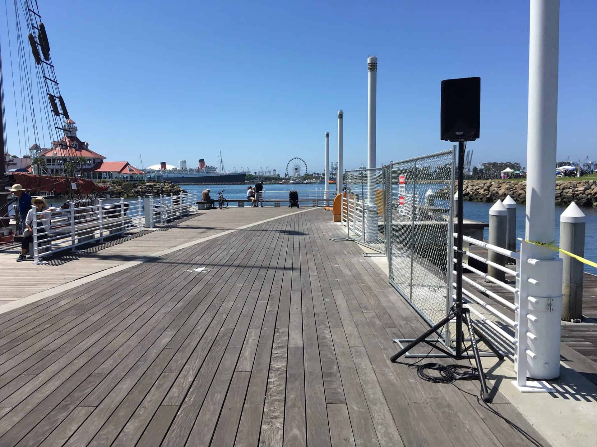 Speaker on stand on a pier