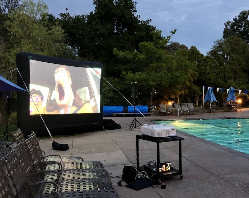 Outdoor movie next to swimming pool in Palo Alto
