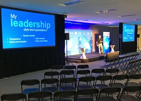 Dual screens setup for a conference
