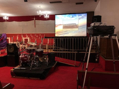 Projector for video memorial at a church in Oakland