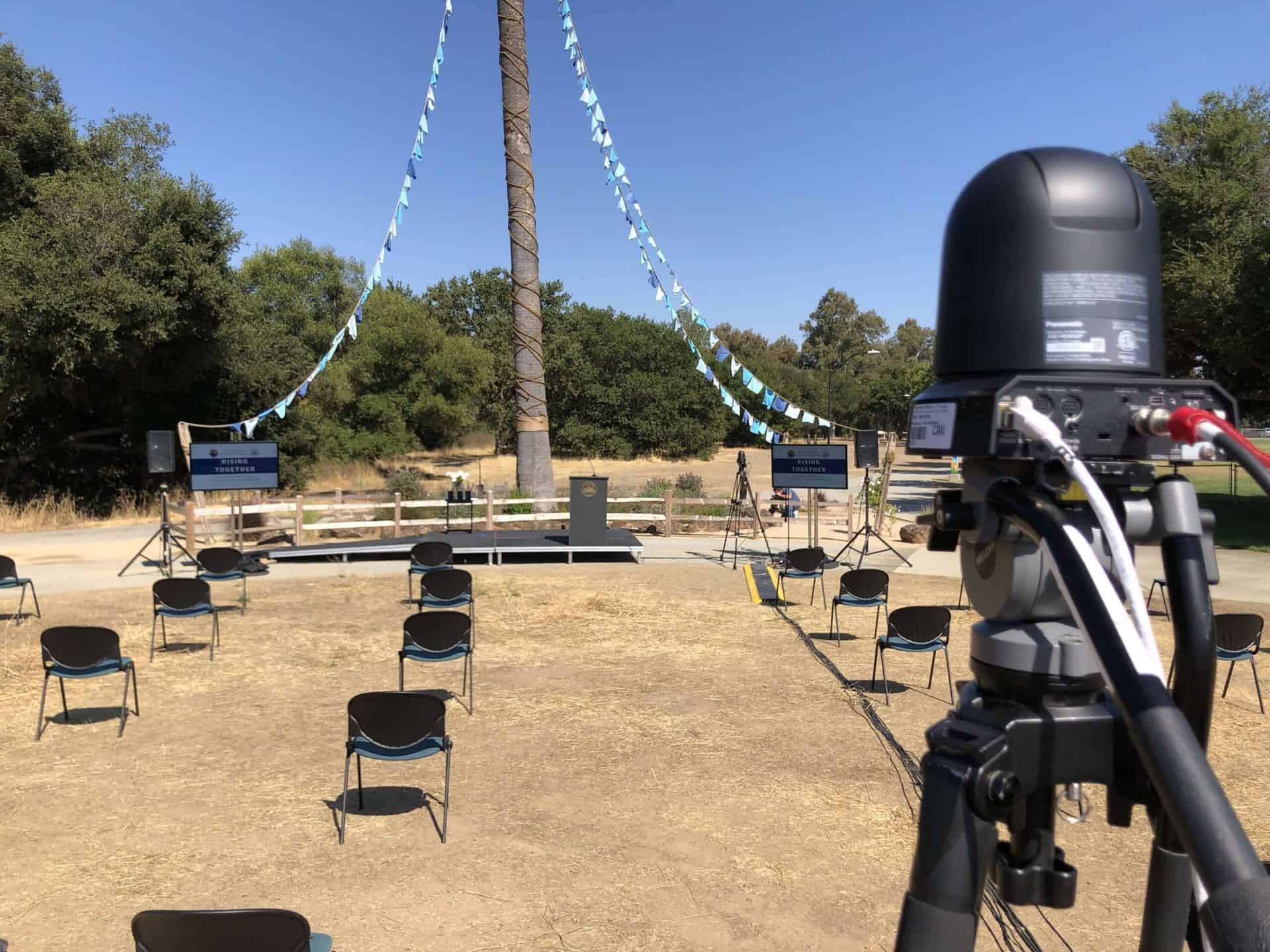 PTZ camera setup outside in park