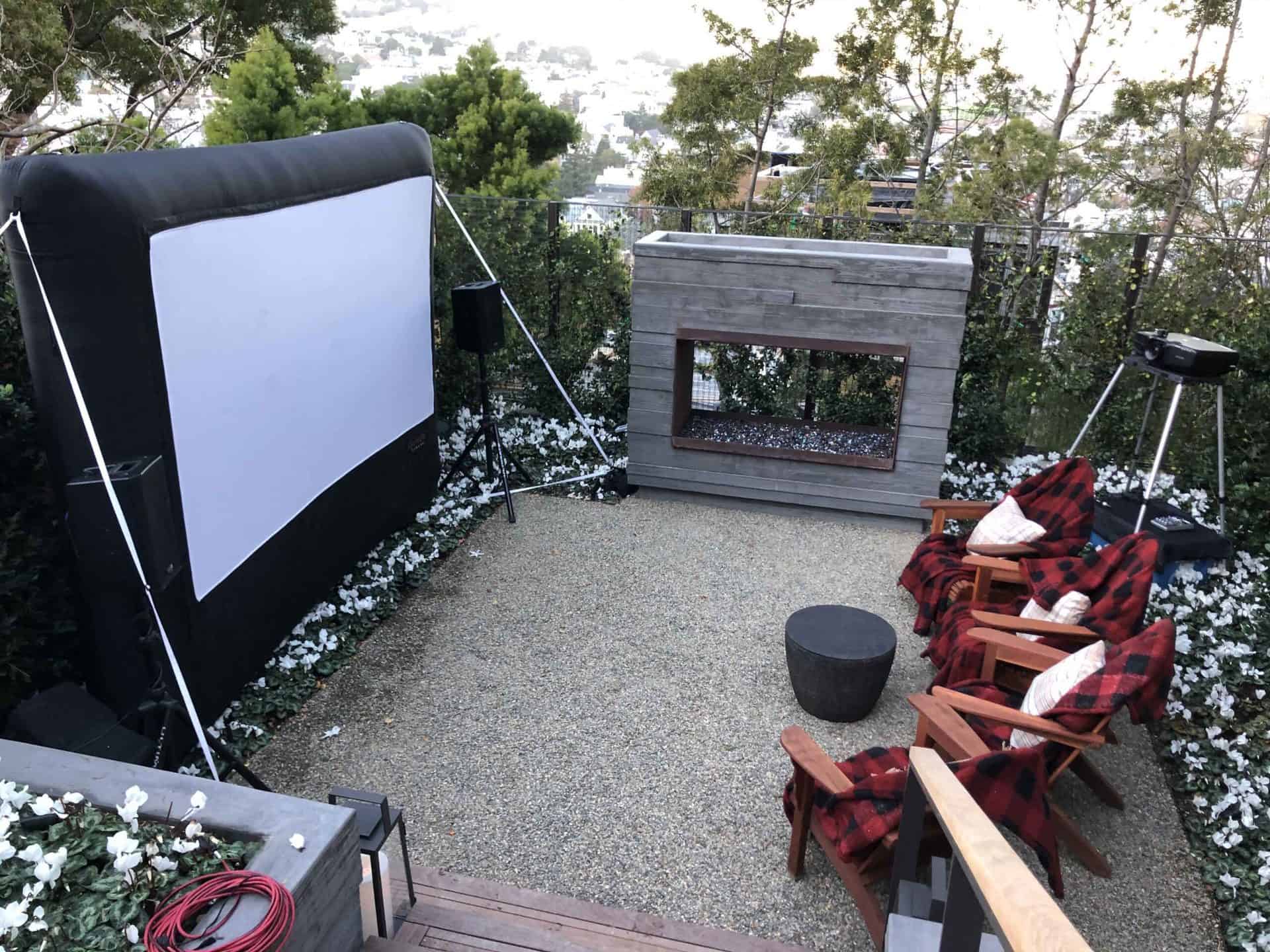 small blow up screen on a back deck in SF