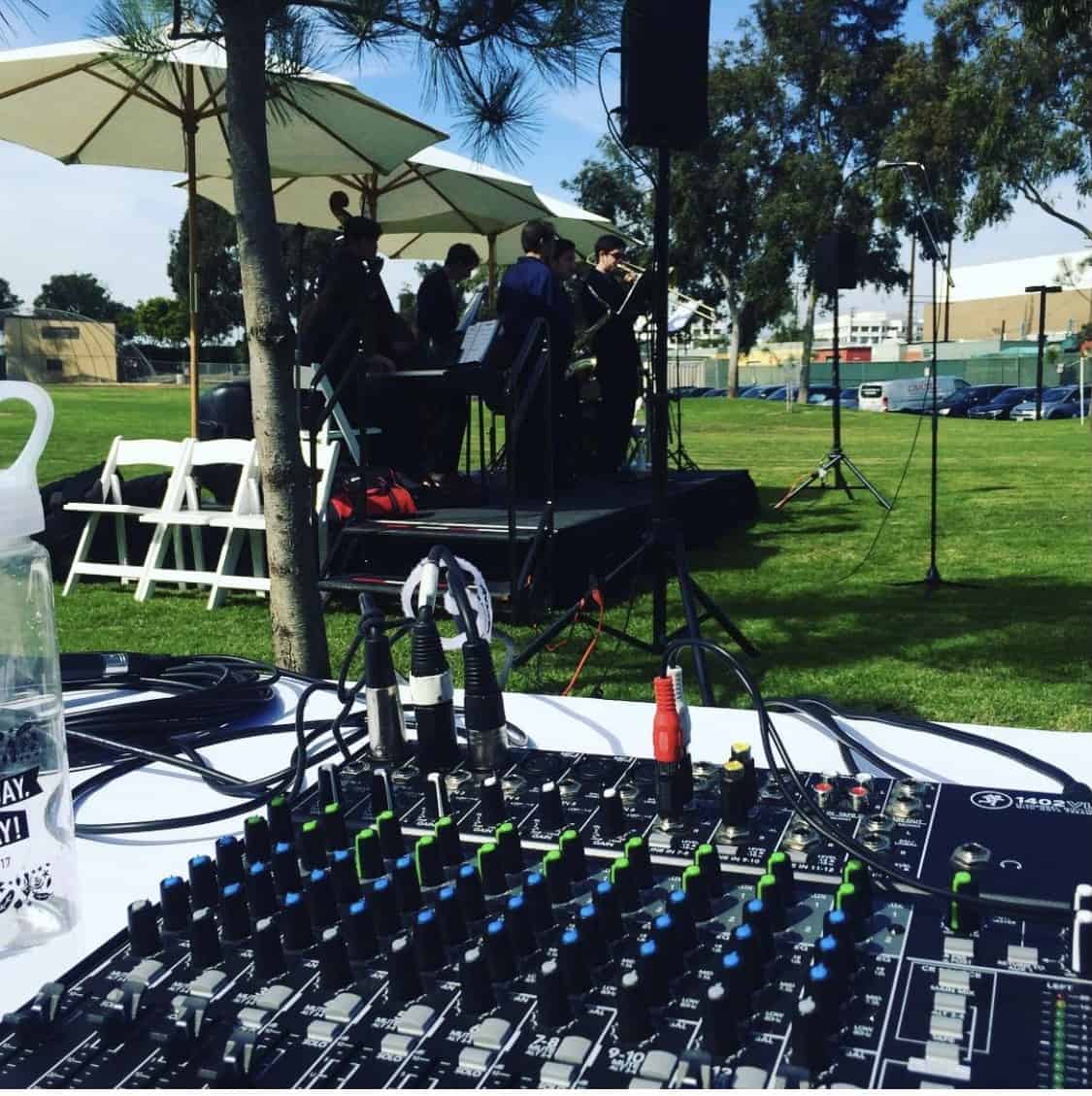 An audio mixer at a park