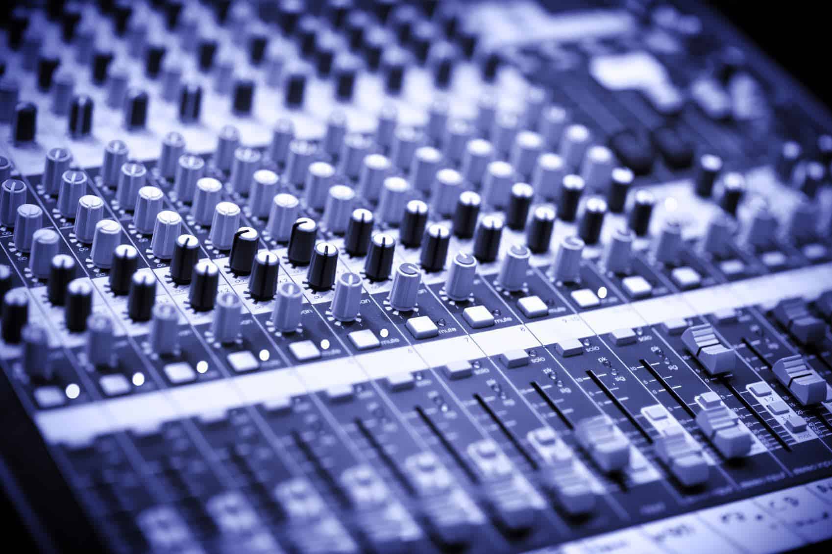 Closeup of audio mixer