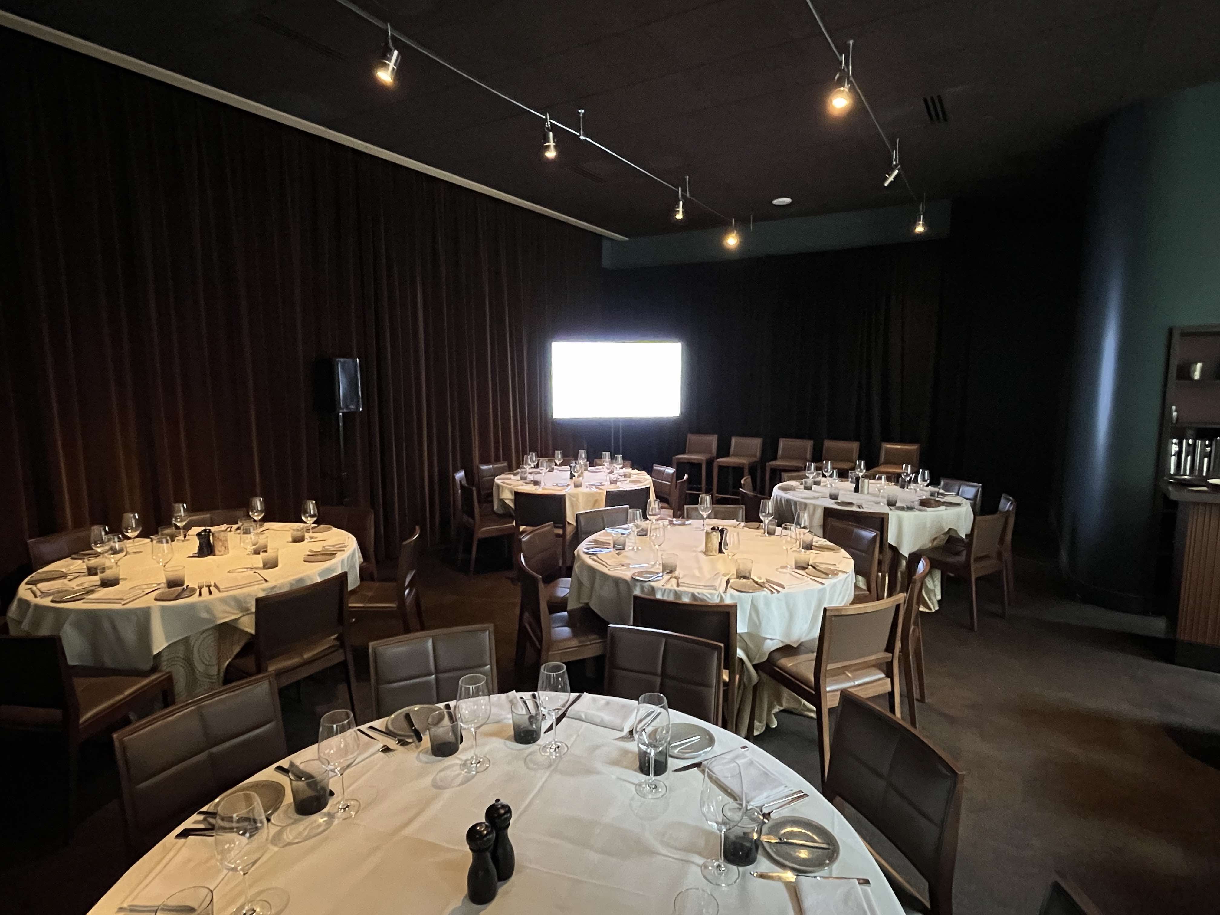 TV display in private dining room of restaurant in San Francisco