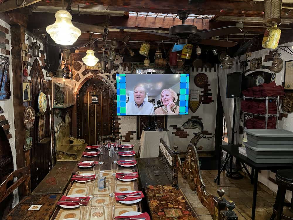 TV on floor stand at San Francisco Restaurant
