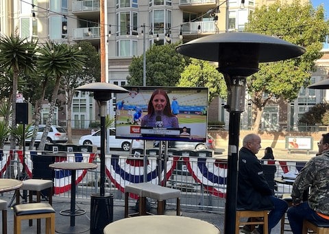 TV setup for baseball game at a restaurant in San Francisco