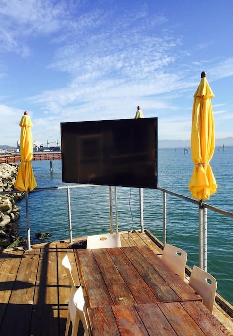 TV display on restaurant deck in San Francisco