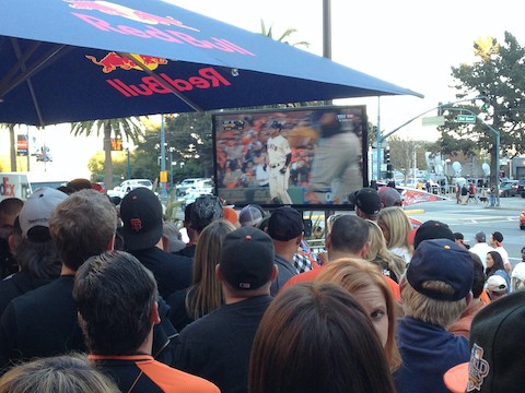 TV display outside for baseball game in San Francisco