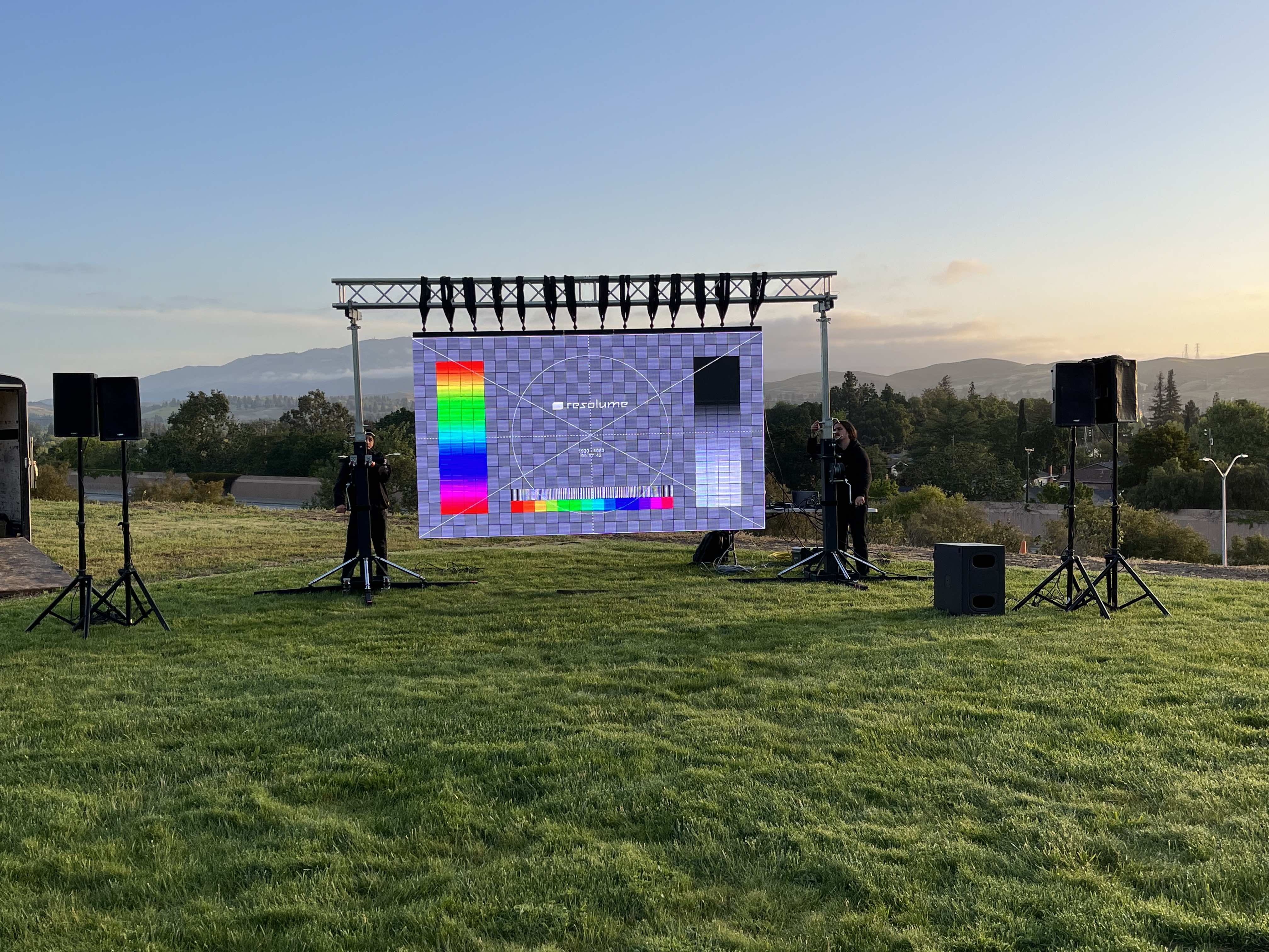Video wall being installed for event outside
