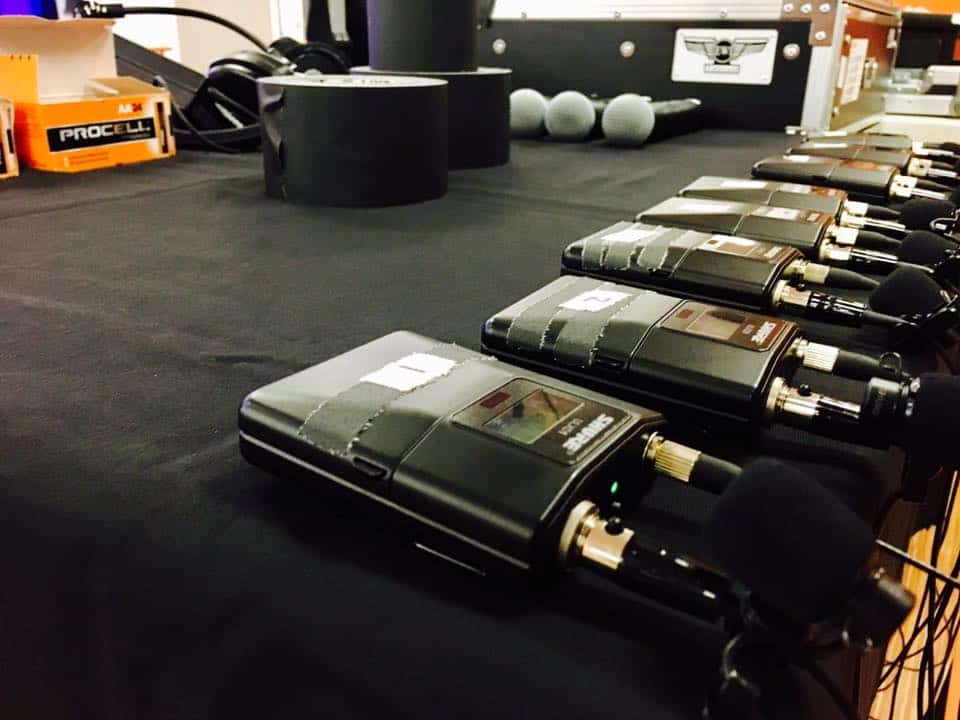 Wireless microphones on table