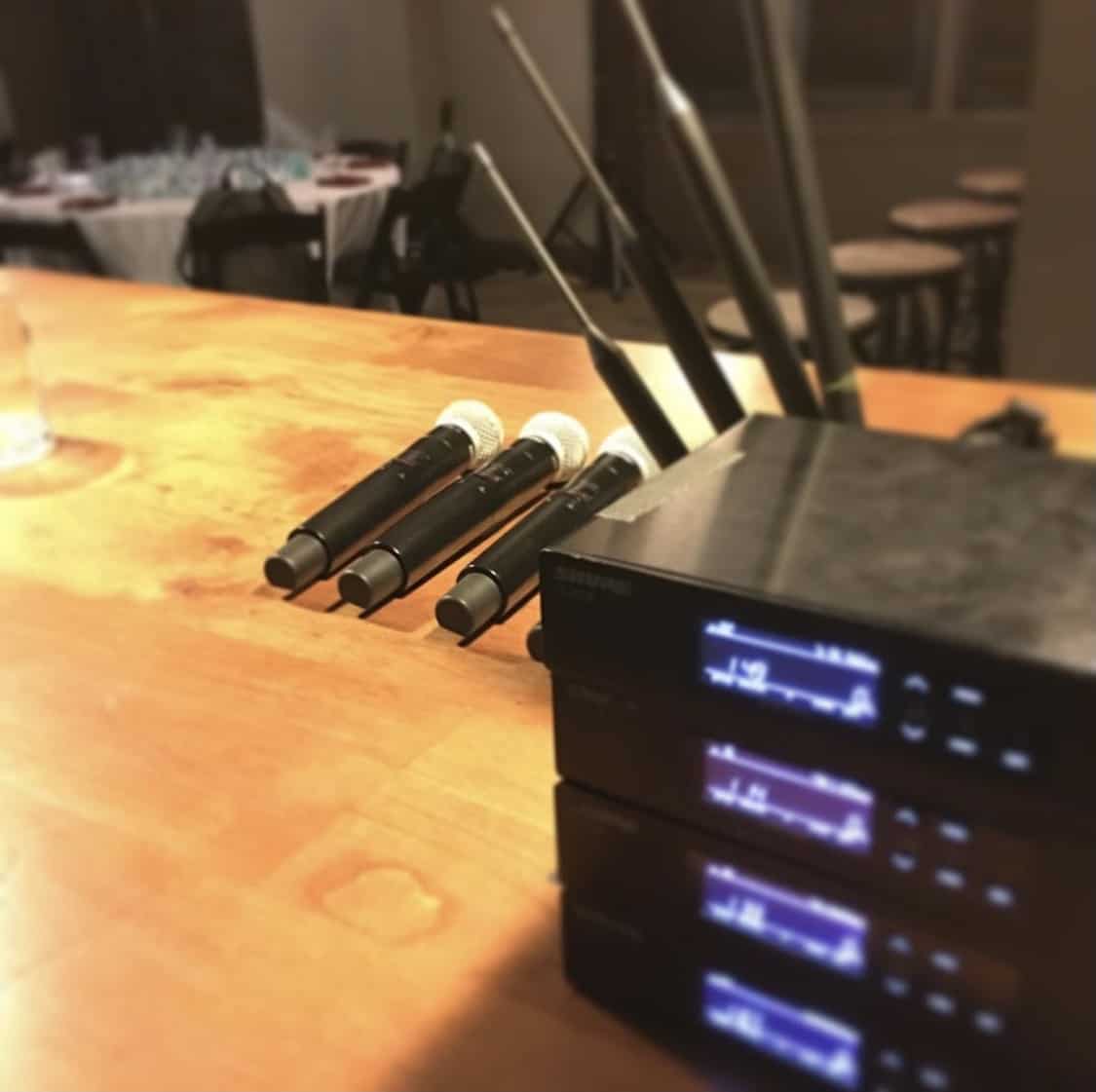 Wireless microphones on a table