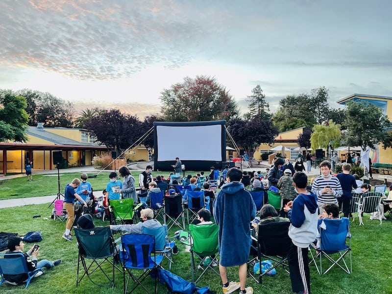 Kids waiting for outdoor movie in Loa Altos