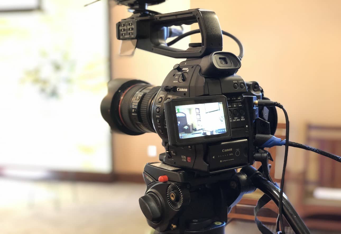 video camera in use for Zoom memorial service