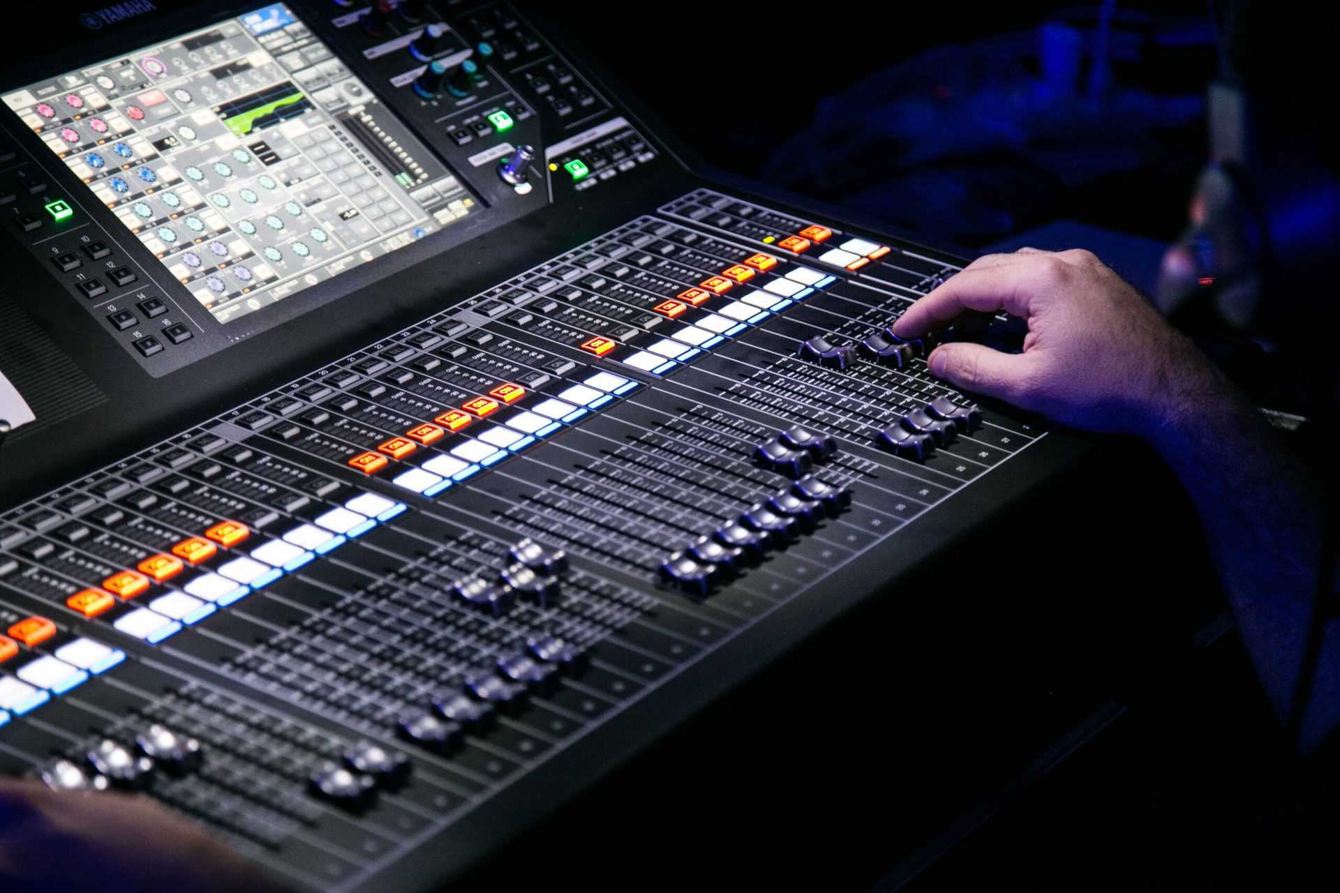 Large audio mixer at event