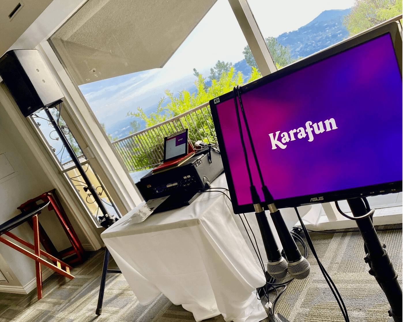 Karaoke machine rental setup in Alamo