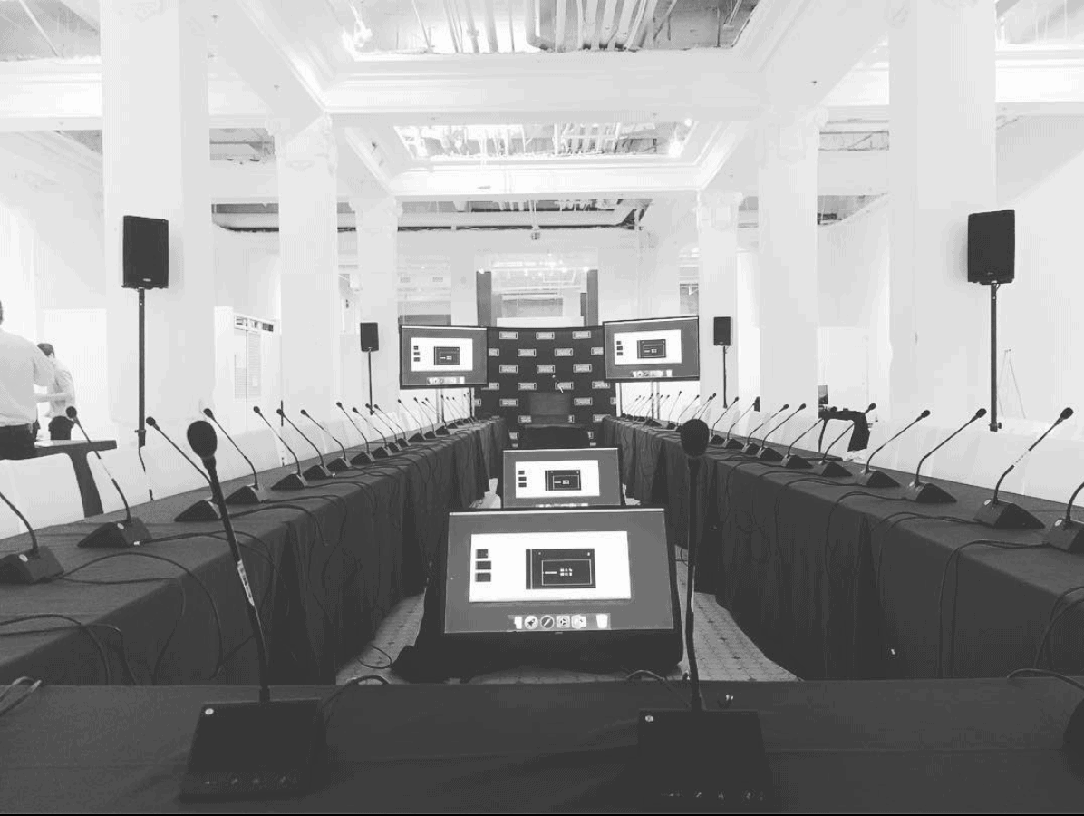 Conference table with AV gear